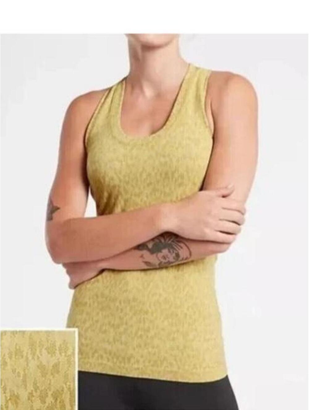 Athleta Women's  Momentum Allure Print Tank Top yellow animal print Sz Large